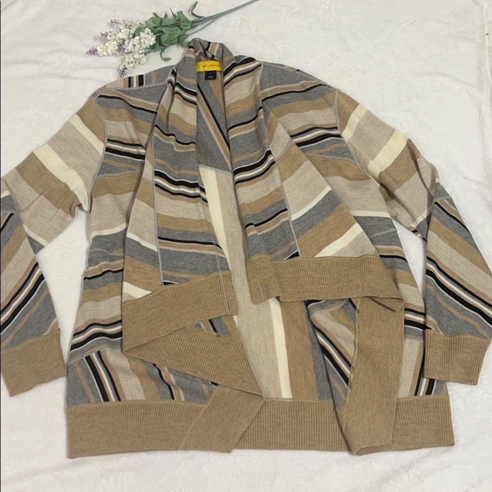 ST. JOHN 100%Wool Striped Open Front Cardigan/Wrap - Picture 3 of 9
